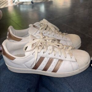 SOLD! Adidas Superstar White and Rose Gold Sneakers